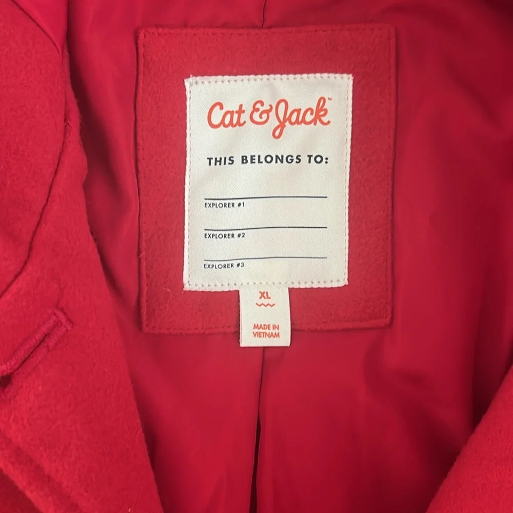 Cat & Jack Red Girls' Hooded Coat with Faux Fur Trim